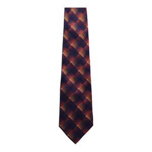 Van Heusen Checkered Pattern Red 100% Silk Necktie